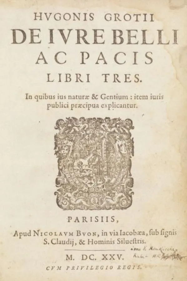 Hugo Grotius, De iure belli ac pacis libri tres. 1625. Schätzung: EUR 50.000