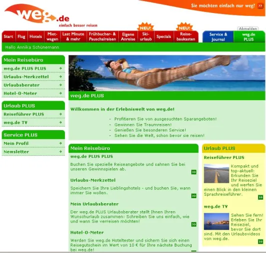 weg.de PLUS: Das Internet-Reisebüro weg.de startet eine völlig neue Reisewelt Bild: weg.de PLUS: Das Internet-Reisebüro weg.de startet eine völlig neue Reisewelt