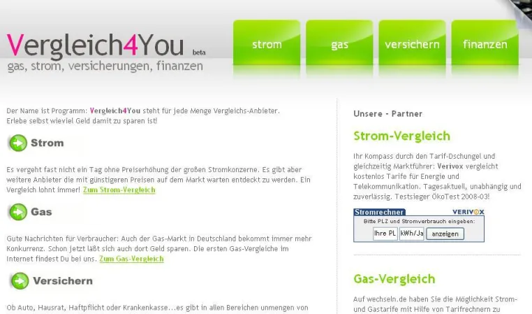 Der Name ist Programm - Vergleich4You steht für jede Menge Vergleichs-Anbieter Bild: Der Name ist Programm - Vergleich4You steht für jede Menge Vergleichs-Anbieter