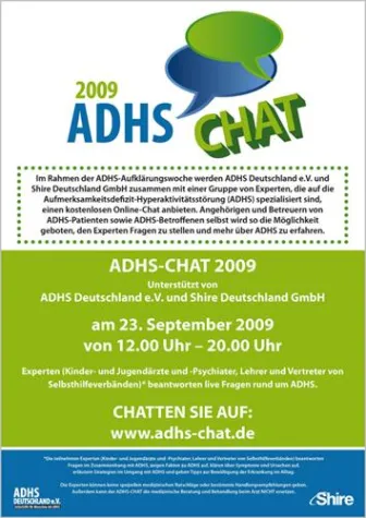 Live-Chat zum Thema „ADHS“ am 23. September 2009 - Austausch mit Experten unter adhs-chat.de Bild: Live-Chat zum Thema „ADHS“ am 23. September 2009 - Austausch mit Experten unter adhs-chat.de