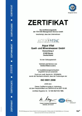 Bild: Aqua Vital Qualitätsmanagement jetzt nach ISO 9001 zertifiziert