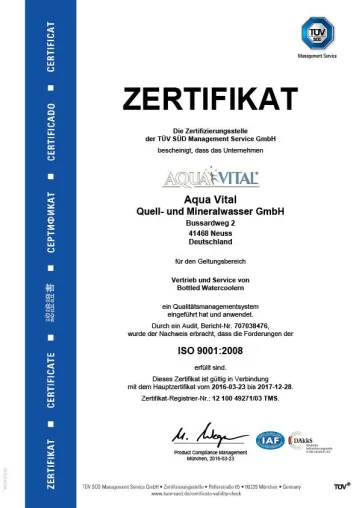 Bild: Aqua Vital Qualitätsmanagement jetzt nach ISO 9001 zertifiziert