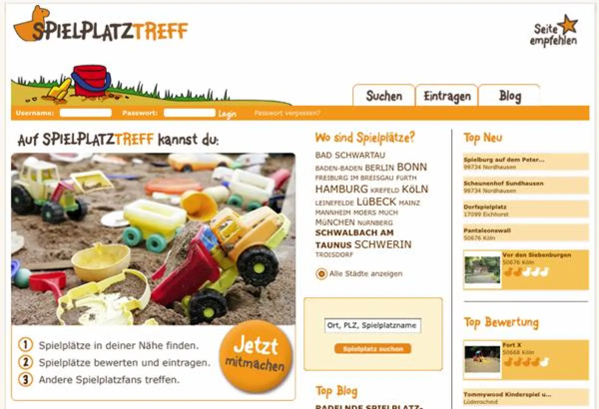Neue Startseite von Spielplatztreff