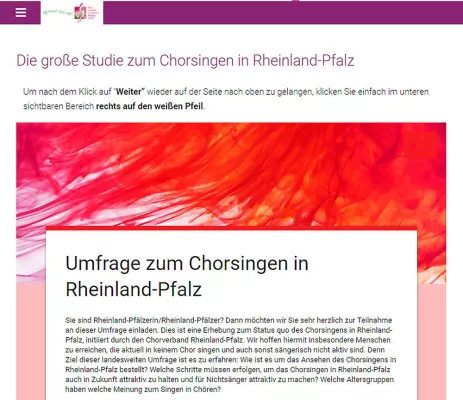 Chorverband Rheinland-Pfalz startet landesweite Umfrage zum Chorsingen Bild: Chorverband Rheinland-Pfalz startet landesweite Umfrage zum Chorsingen