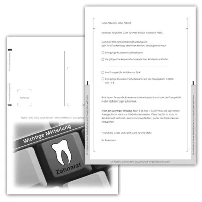 Bild: Mit der neuen Faltpostkarte "Praxisgebühr" Patienten an Zahlung erinnern