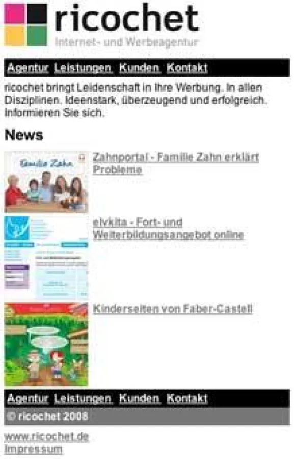 ricochet Mobile-Seite