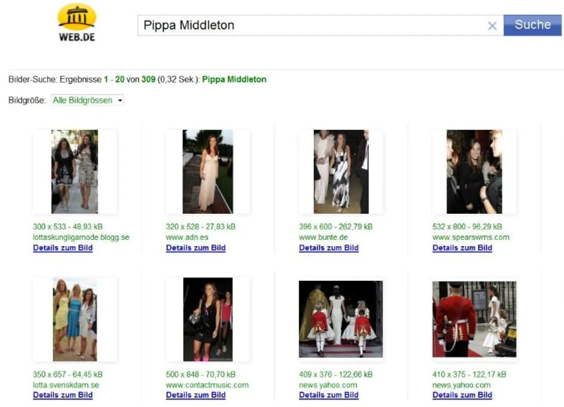 Pippa Middleton bei der WEB.DE Suche.