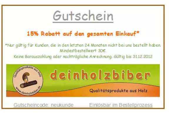Bild: 15% Neukundenrabatt bei deinholzbiber