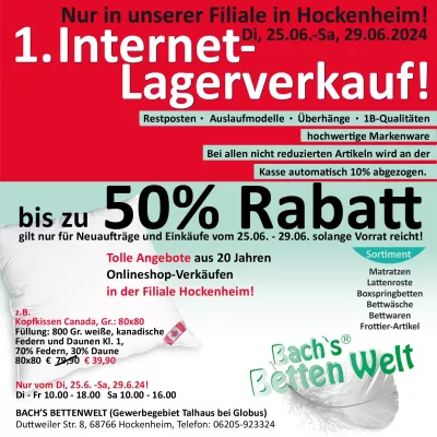Bild: Zum 20-jährigen Internet-Shop Jubiläum findet vom 25.06. – 29.06.24 der 1. Internet-Lagerverkauf statt.