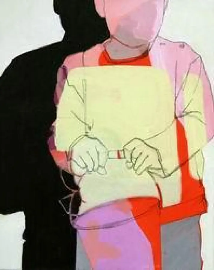 Meike Zopf, Junge (mit Eimer), 2008, Acryl auf Leinwand, 50x40 cm