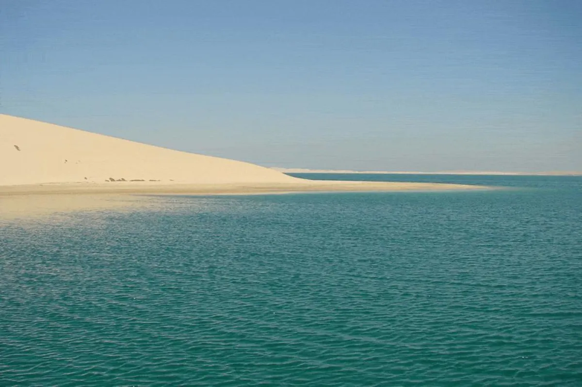 Die mächtigen Sanddünen der arabischen Wüste berühren das Meer (Foto: H. Schwarze)