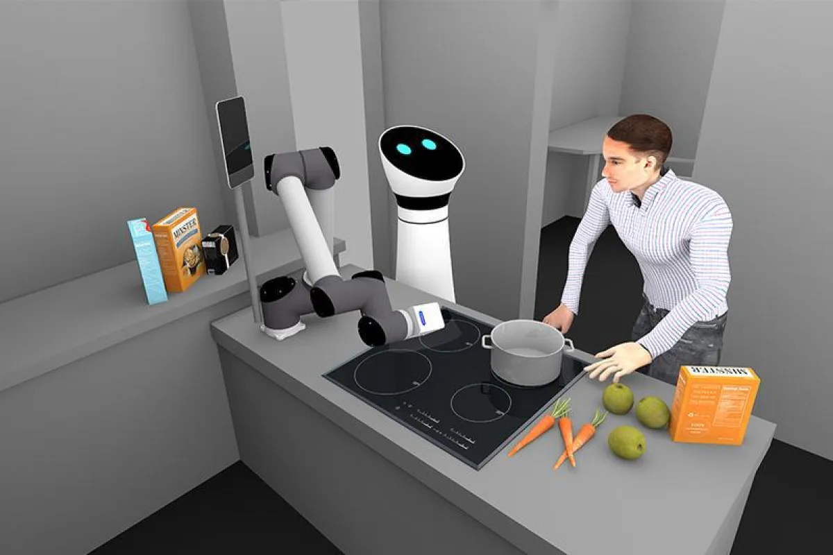 Im Projekt AuRorA unterstützen Roboter in Alltagssituationen, wie hier beim interaktiven Kochen. (FZI)