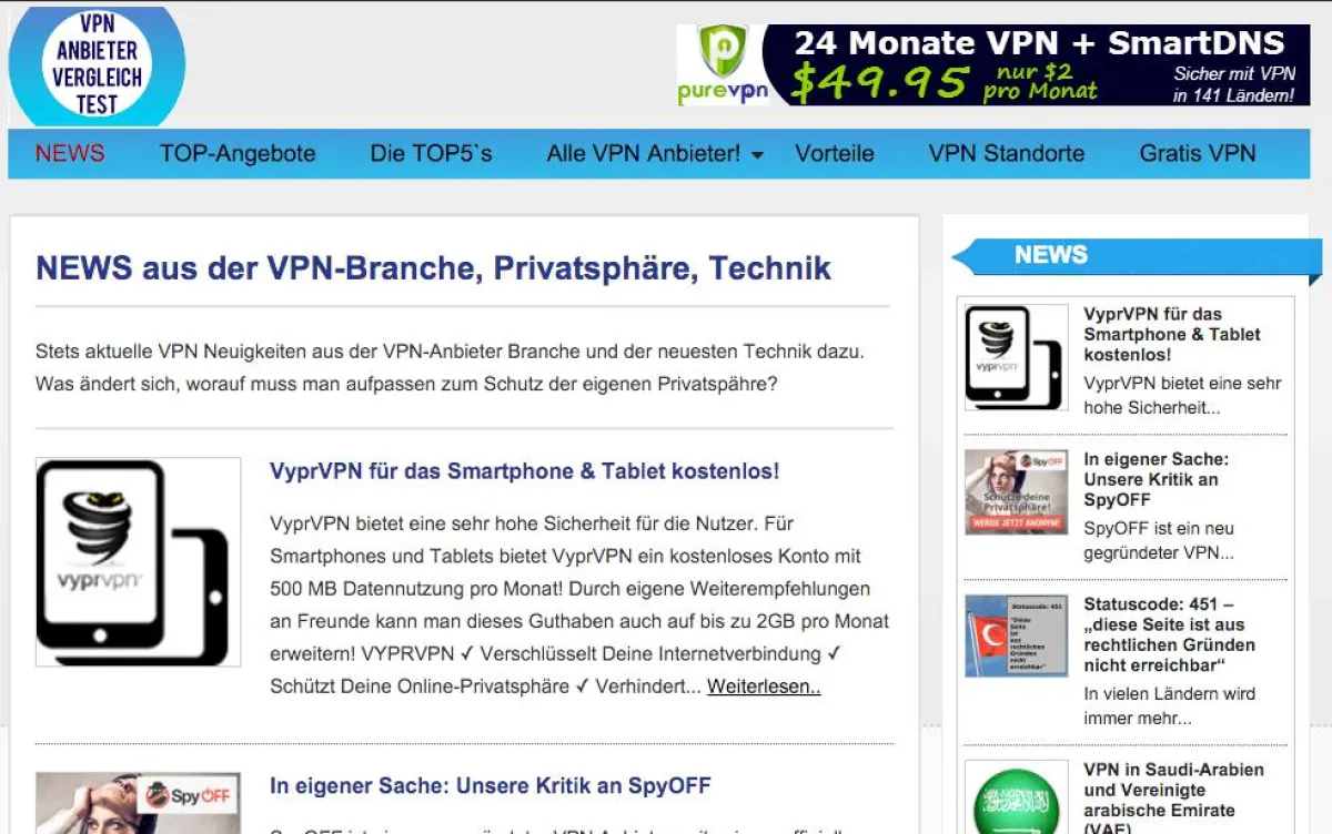 VPN Anbieter Vergleich Portalseite, der Branchenprimus!