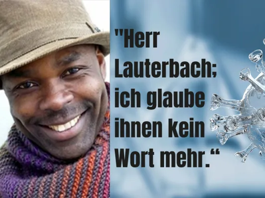 Bild: Lauterbach unter Druck. Wissenslehrer Dantse Dantse stellt den Gesundheitsminister zur Rede. 