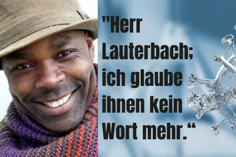 Bild: Lauterbach unter Druck. Wissenslehrer Dantse Dantse stellt den Gesundheitsminister zur Rede. 