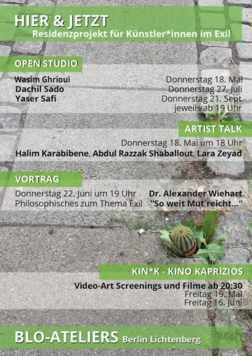 Artist Talks und Open Studio im Mai: Residenzprojekt für Künstler*innen im Exil in den Blo-Ateliers Berlin Bild: Artist Talks und Open Studio im Mai: Residenzprojekt für Künstler*innen im Exil in den Blo-Ateliers Berlin