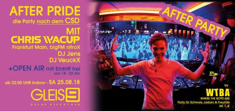 Das Gleis 9 präsentiert große Abschlussparty zum CSD Bremen 2018 Bild: Das Gleis 9 präsentiert große Abschlussparty zum CSD Bremen 2018