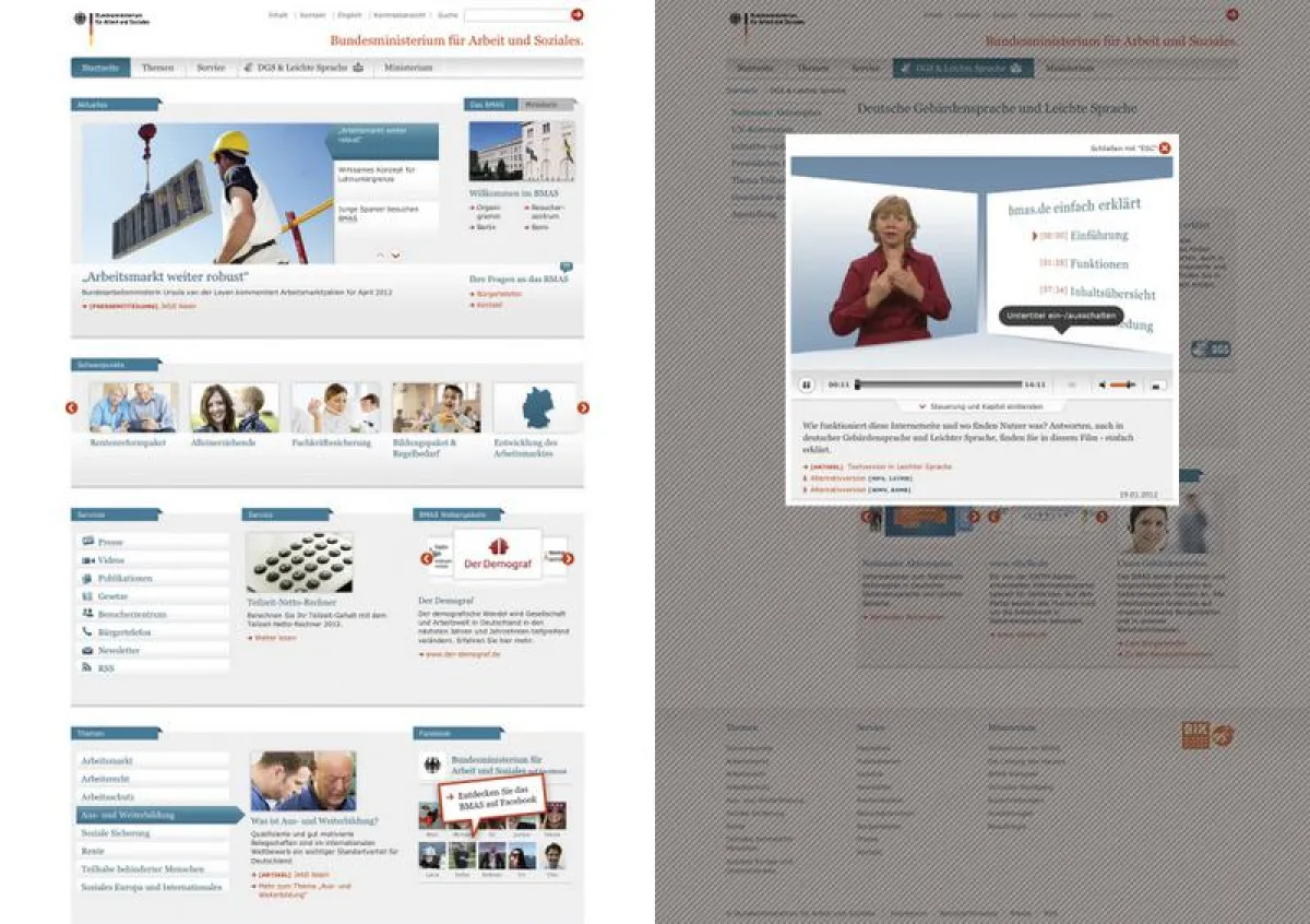 Screenshots der barrierefreien Website
