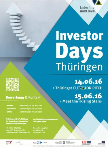 Investor Days Thüringen bringen Gründer und Investoren in Erfurt zusammen - Anmeldung bis 9. Mai Bild: Investor Days Thüringen bringen Gründer und Investoren in Erfurt zusammen - Anmeldung bis 9. Mai