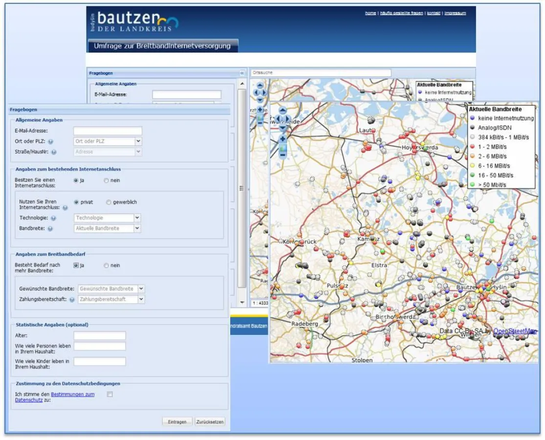 Der Web-Auftritt von www.breitband-bautzen.de.