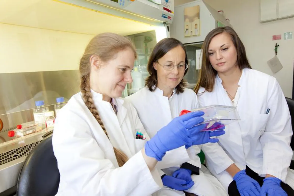 Dr. Saskia C. Stein, Professorin Dr. Christine Josenhans und Eugenia Faber (von links) im Labor. (