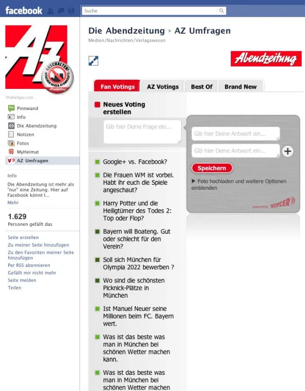 Mit der FanVoyce befragen User andere User via selbst erstellten Votings (C2C)