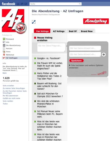 Innovatives Facebook Marketing durch user generated Votings:Abendzeitung lässt Münchner zu Wort kommen Bild: Innovatives Facebook Marketing durch user generated Votings:Abendzeitung lässt Münchner zu Wort kommen