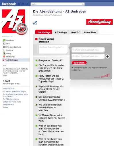 Innovatives Facebook Marketing durch user generated Votings:Abendzeitung lässt Münchner zu Wort kommen Bild: Innovatives Facebook Marketing durch user generated Votings:Abendzeitung lässt Münchner zu Wort kommen