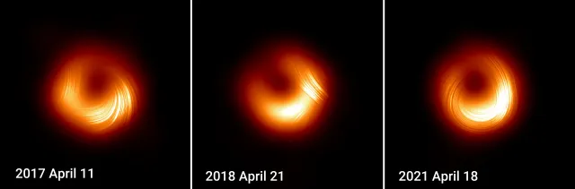 Bild: Neue EHT-Bilder zeigen unerwartete Polarisationswechsel bei M87*