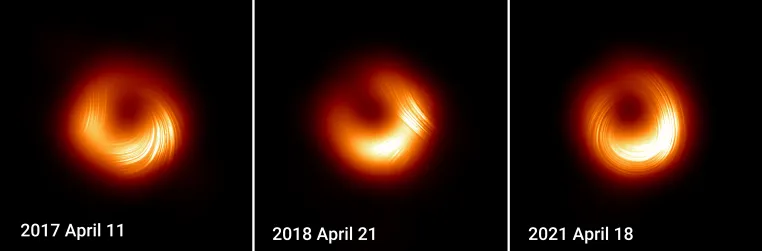 Bild: Neue EHT-Bilder zeigen unerwartete Polarisationswechsel bei M87*