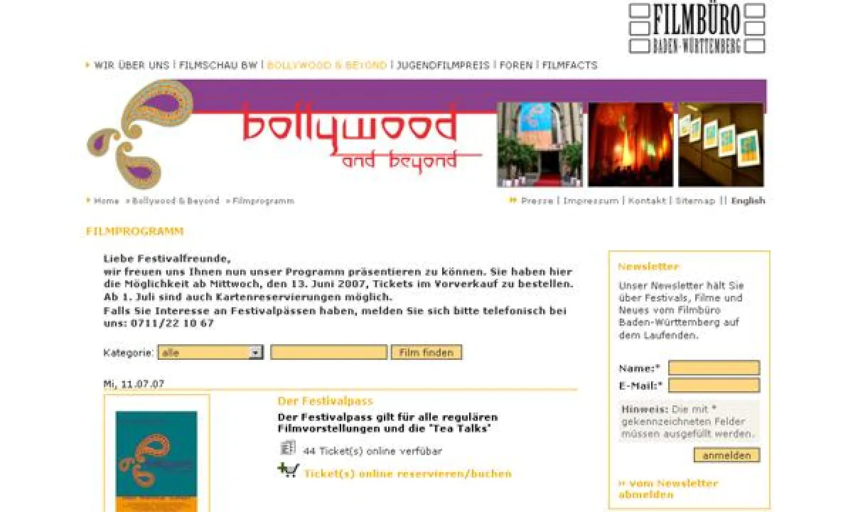 Ticketsystem auf www.bollywood-festival.de oder www.filmbuerobw.de