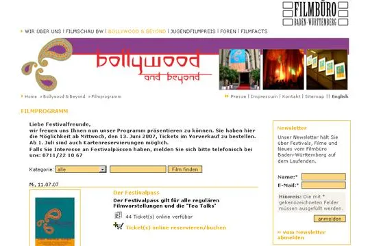 Filmbuerobw.de mit neuem TYPO3 Ticketsystem für bollywood and beyond Bild: Filmbuerobw.de mit neuem TYPO3 Ticketsystem für bollywood and beyond