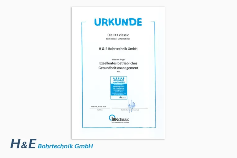 Bild: H&E Bohrtechnik erhält Exzellenzsiegel bei Corporate Health Award im Handwerk