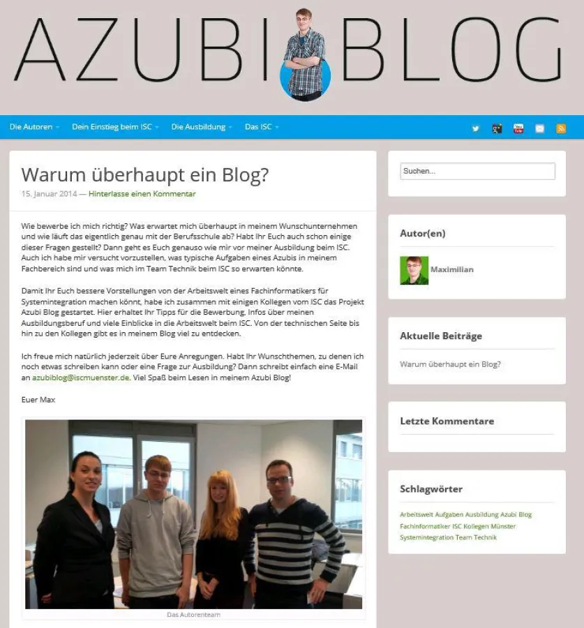 Den Azubi Blog des ISC Münster erreichen Sie unter blog.iscmuenster.de