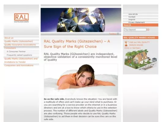 Bild: Englische Homepage für RAL Gütezeichen - RAL Gütezeichen im Europäischen Binnenmarkt und im Weltmarkt