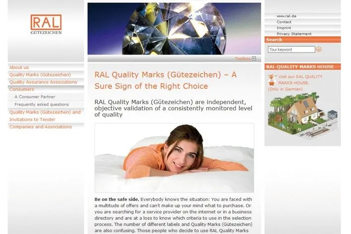 Bild: Englische Homepage für RAL Gütezeichen - RAL Gütezeichen im Europäischen Binnenmarkt und im Weltmarkt