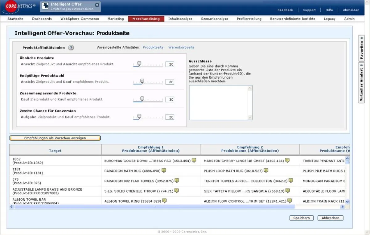 Automatisierte Generierung von Cross-Selling-Empfehlungen mit Coremetrics Intelligent OfferTM