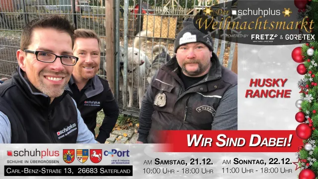 Bild: Im Saterland am c-Port gibt es Hundeschlittenfahrten beim ersten schuhplus - Weihnachtsmarkt