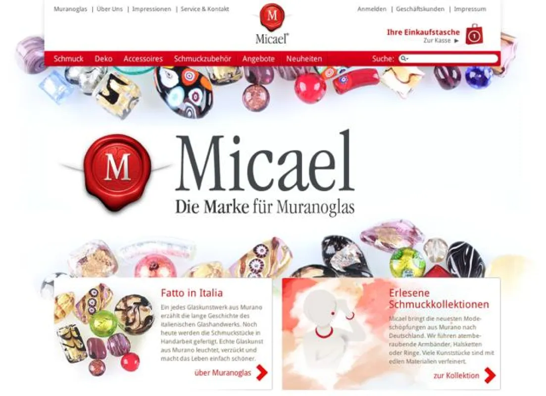 Micael Muranoglas Shop bietet eine große Vielfalt an Muranoglas-Schmuck
