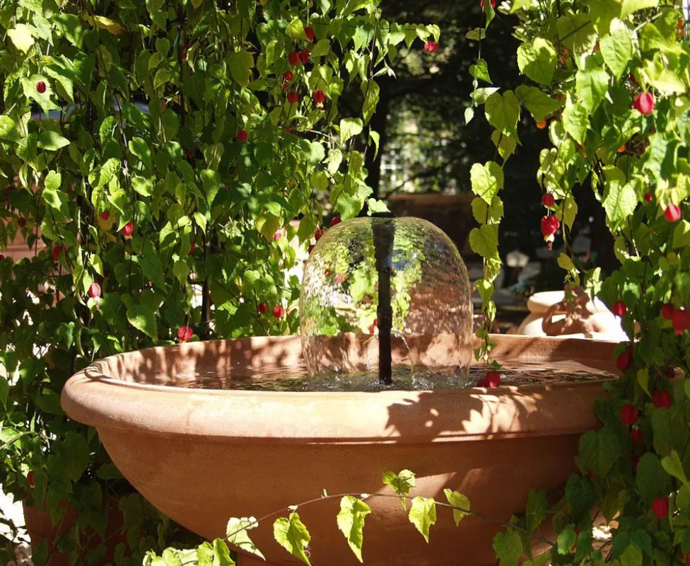 Ein dicht bewuchertes Rankgitter spendet Schatten. Foto: Indola il Toscana e. K.