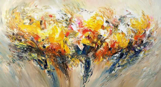 Bild: Abstrakte Malerei in sonnigem Sommergelb: Moderne Variationen des Kunstmalers Peter Nottrott