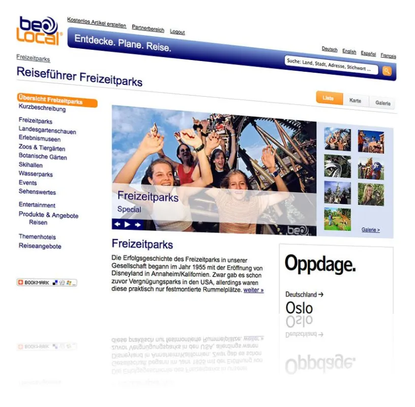 Der Freizeitpark-Reiseführer von www.belocal.de. Über 200 Freizeitparks, Erlebnismuseen und Tierparks warten auf ihre Entdecker.