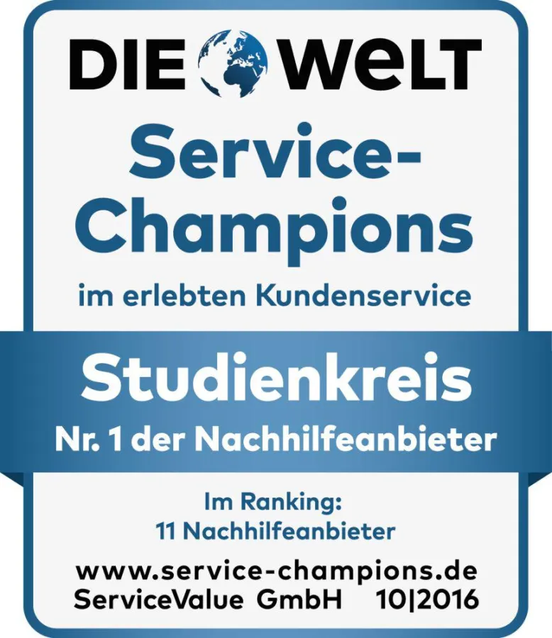 Studienkreis ist Seriensieger in Deutschlands größtem Service-Ranking.