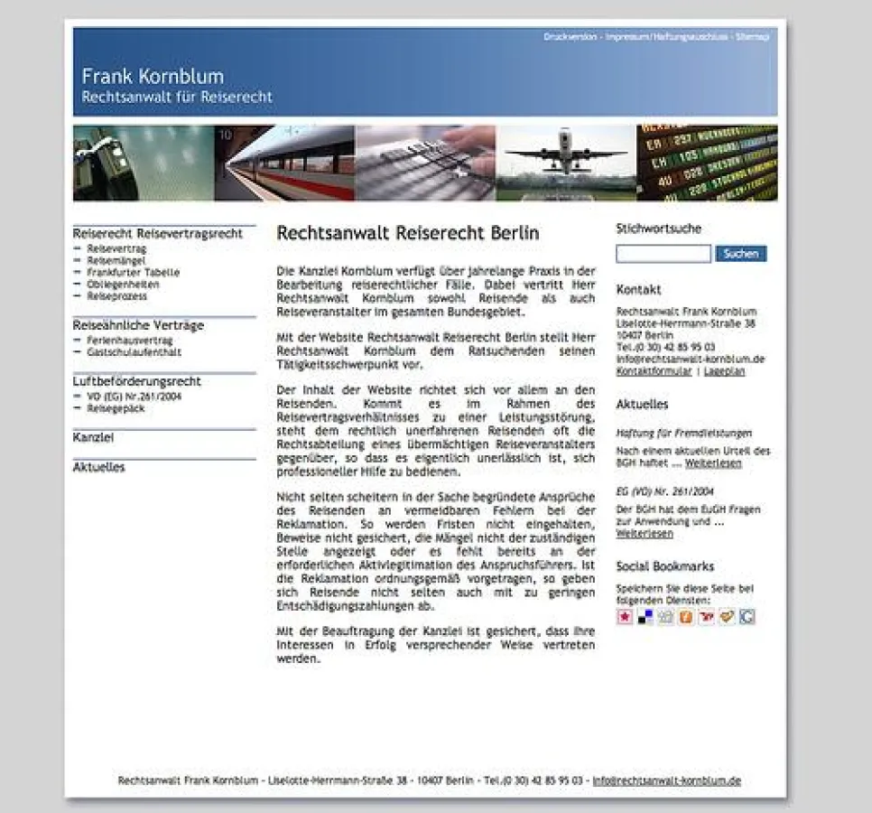 Die Startseite der neuen Reiserecht-Kanzlei-Website