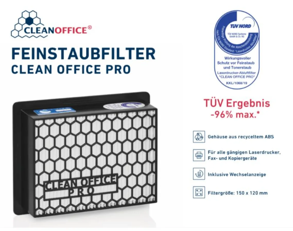 Derzeit beste Filterleistung mit bis zu 96%* Tiefenwirksamkeit CLEAN OFFICE PRO.