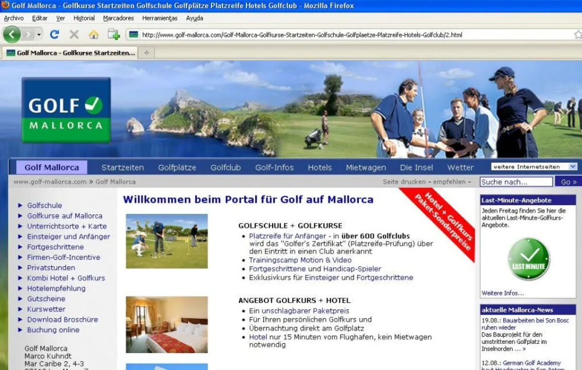 Die neu gestaltete Website von Golf-Mallorca.com