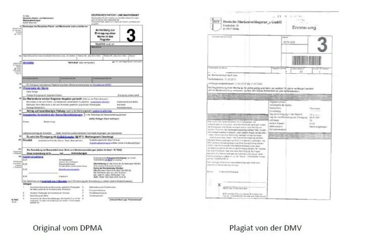 Bild: Deutsche Markenverlängerungs GmbH wirbt mit irreführenden Formular