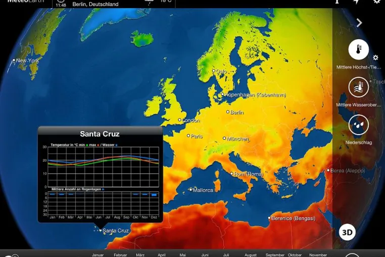 Weltweite Klimadaten und Sturmbeobachtung in MeteoEarth for iPad 1.2 Bild: Weltweite Klimadaten und Sturmbeobachtung in MeteoEarth for iPad 1.2