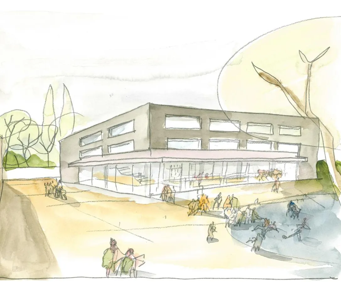 Handzeichnung Erweiterungsneubau Hildegard-von-Bingen Gymnasium, Köln