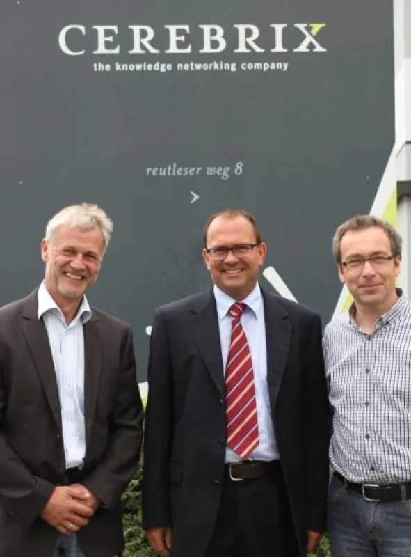 cerebrix Vertriebsleiter Rainer Musewald, Magazin-Herausgeber Oliver Lehnert und Jürgen Hinterleithner, Geschäftsführer cerebrix